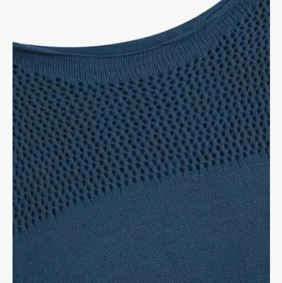 ZAFUL | Women's Navy Hallow Out Long Drop Shoulder Crochet Knit Sweater - Picture 3 of 10